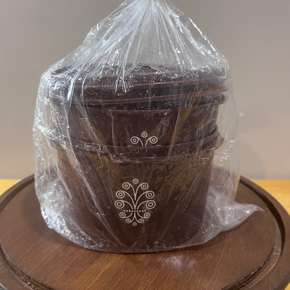 Vtg Tupperware Brown Servalier Canister Set 2pc Sunburst Floral Retro 70s MCM